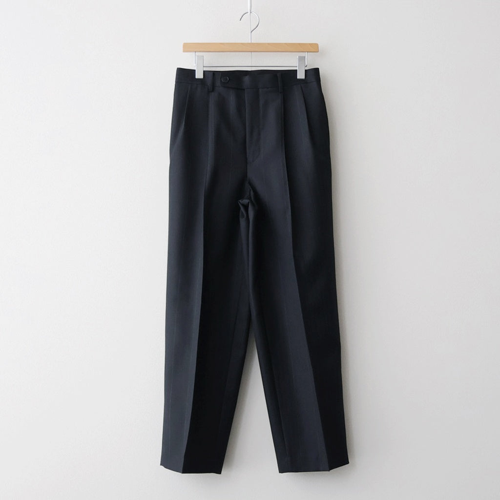 BLUEFACED WOOL TWO-TUCK SLACKS #CHARCOAL NAVY STRIPE [A26SP04BA