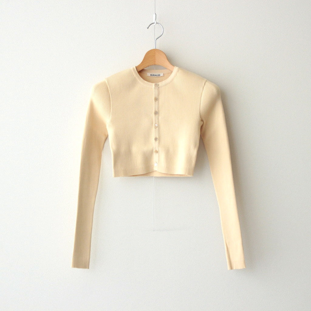 COTTON HIGH GAUGE RIB KNIT CROPPED CREW NECK CARDIGAN #YELLOW COTTON KNIT CROPPED CREW NECK CARDIGAN