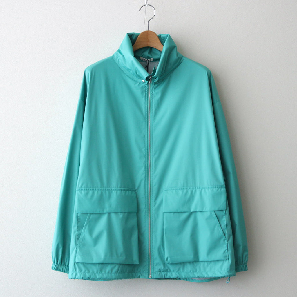 HARD TWIST POLYESTER SATIN LAMINATE ZIP BLOUSON #TURQUOISE BLUE ...