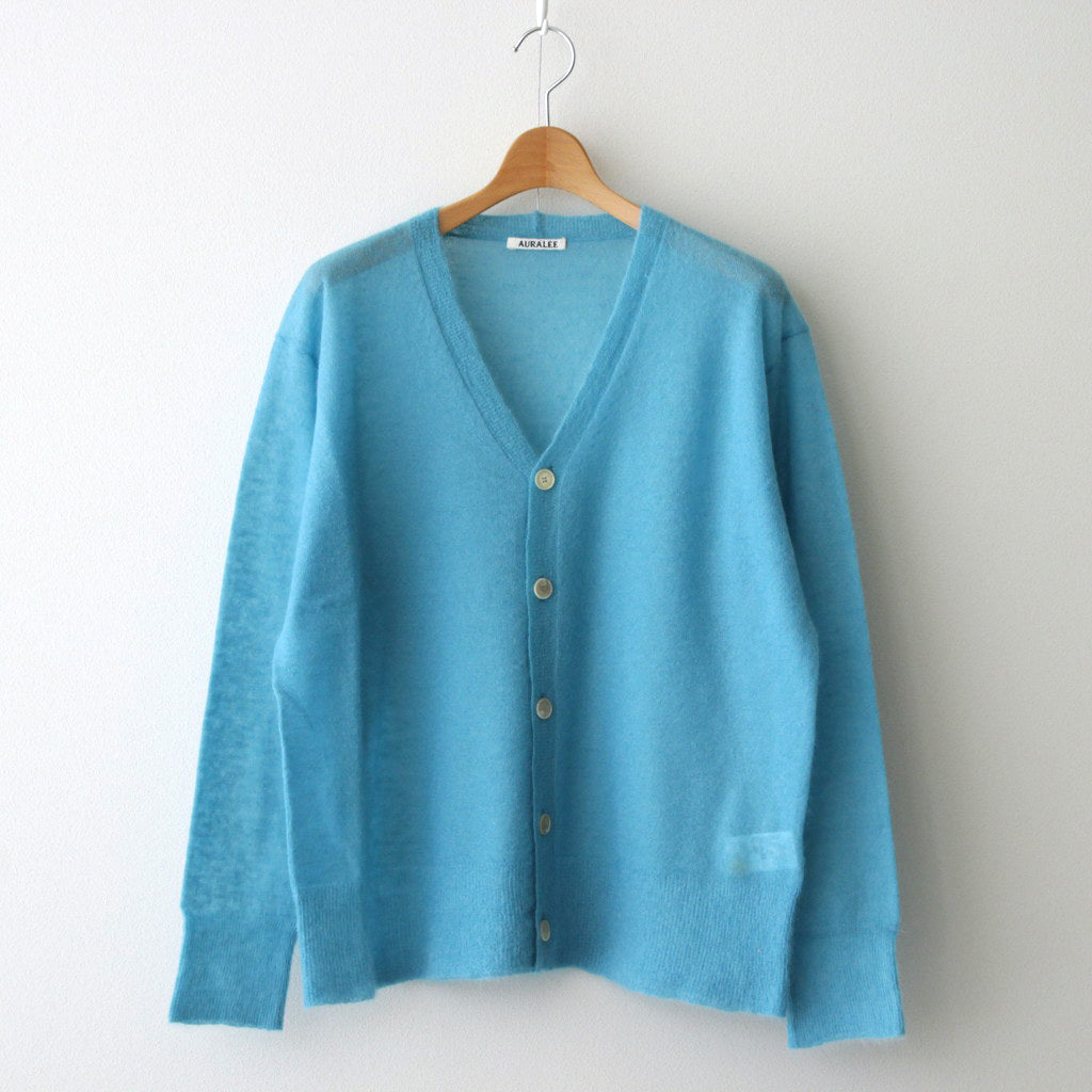 KID MOHAIR SHEER KNIT CARDIGAN #TURQUOISE BLUE [A24SC01FG]