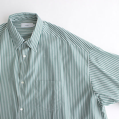 Broad S/S Oversized Regular Collar Shirt #GREEN STRIPE [GM241-50003STB]