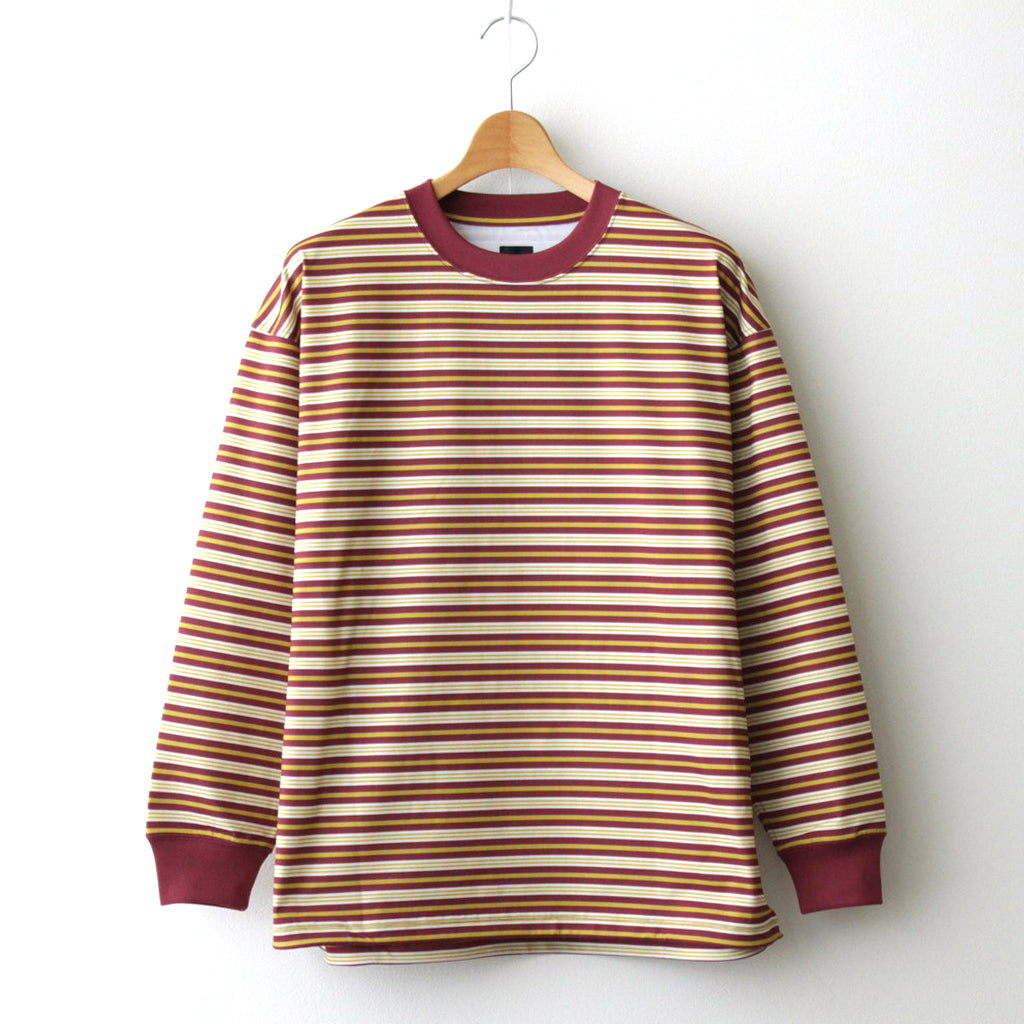 W's TECH DRAWSTRING MULTI BORDER L/S TEE #BURGUNDY / MUSTARD [BE-34024L]