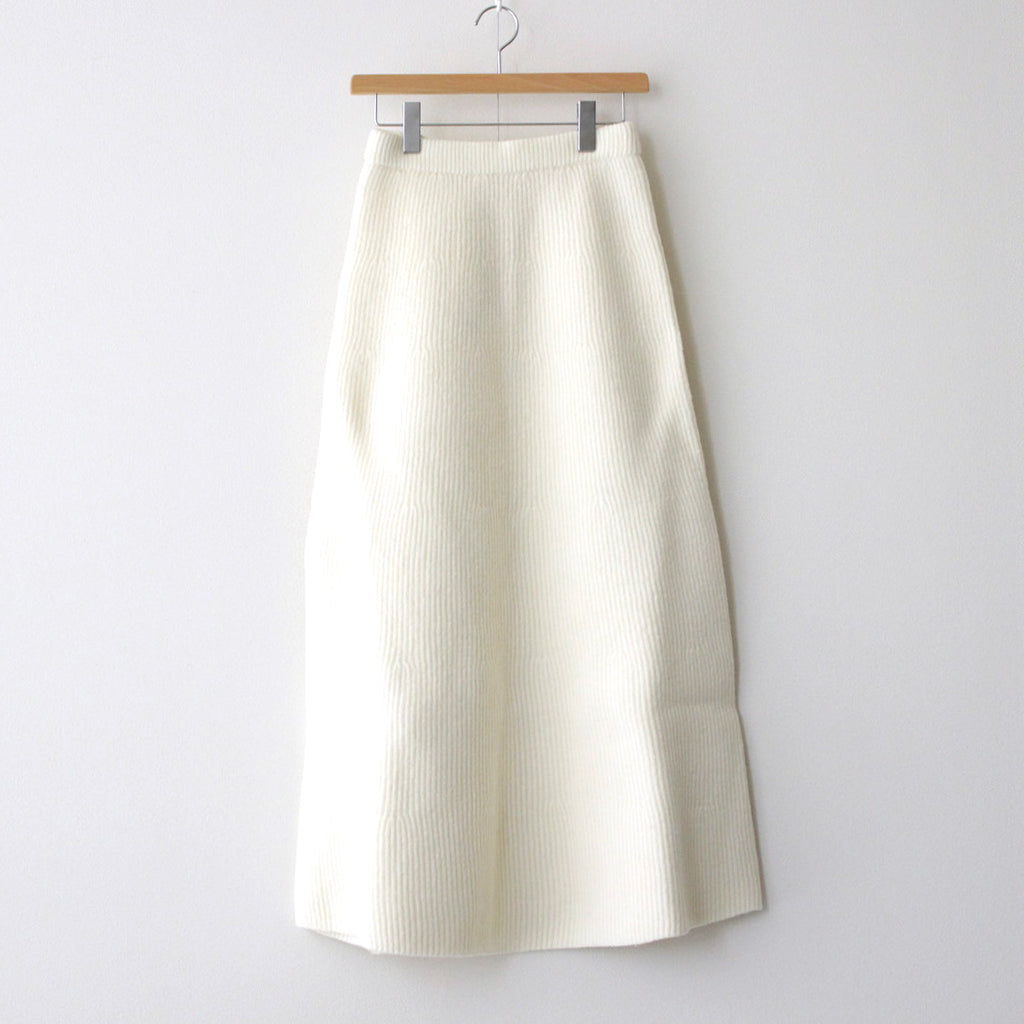 MILLED FRENCH MERINO RIB KNIT FLARE SKIRT #IVORY WHITE [A23AS06MR