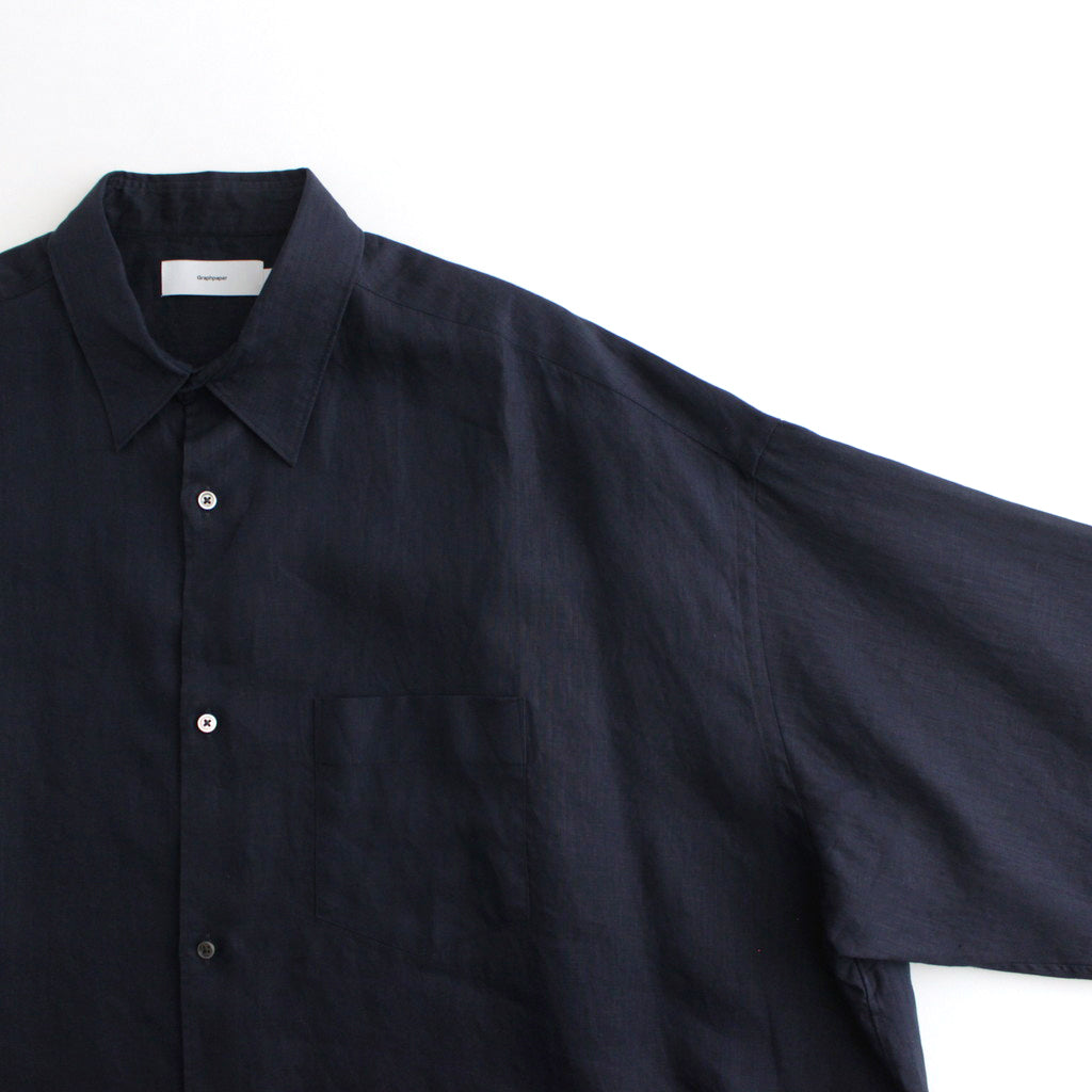Linen L/S Oversized Regular Collar Shirt #NAVY [GM241-50273B]