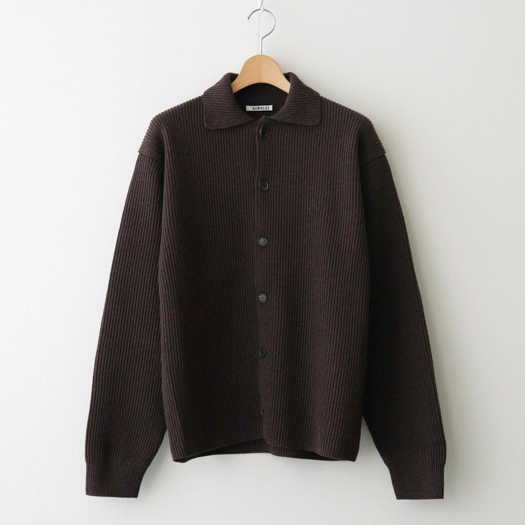 SUPER FINE WOOL RIB KNIT SHIRT CARDIGAN #TOP BROWN [A25AC01RK