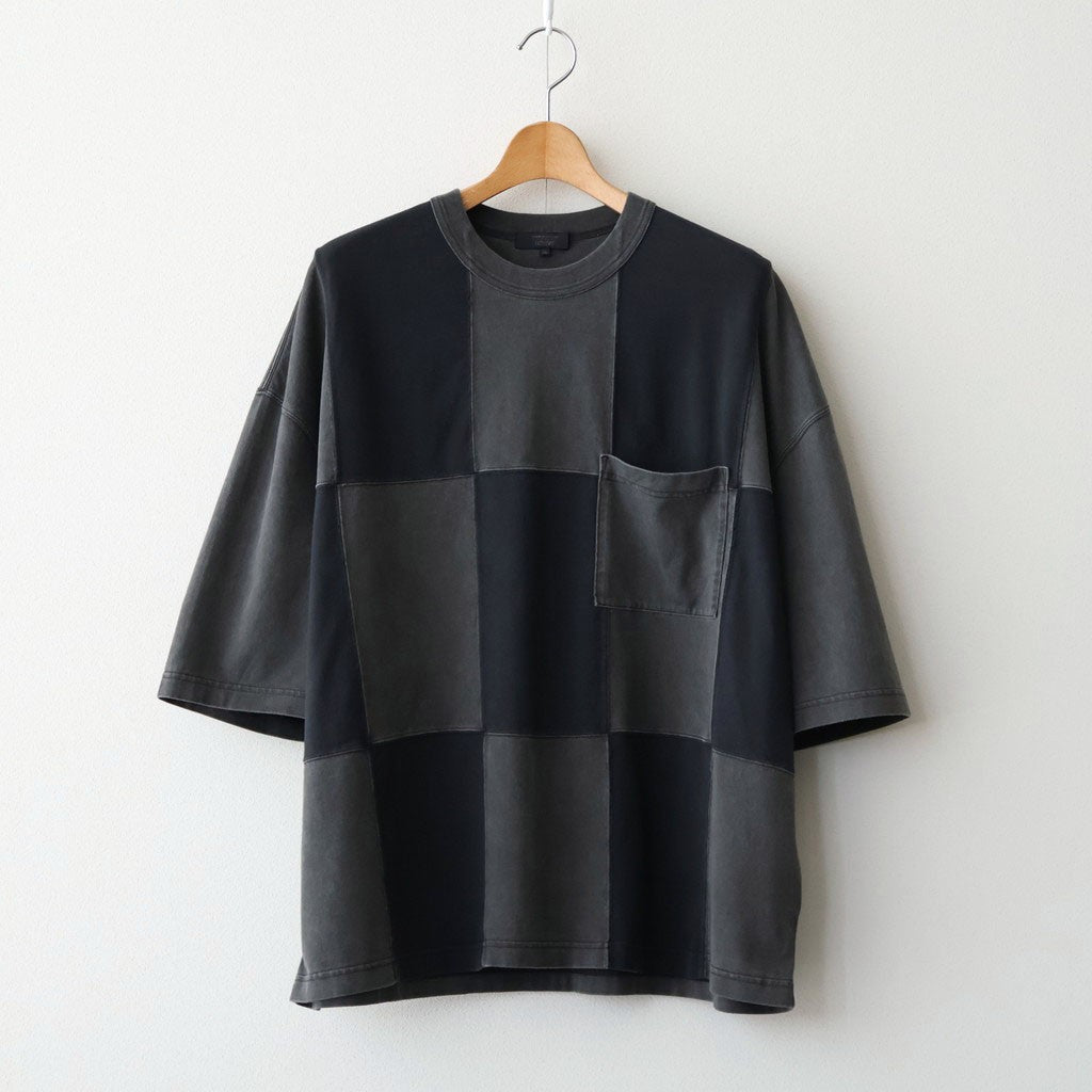 45R■パッチワーク×天竺Tシャツ 綿天竺 製品染 パッチワークTシャツ #CHARCOAL [HQ-T011-051