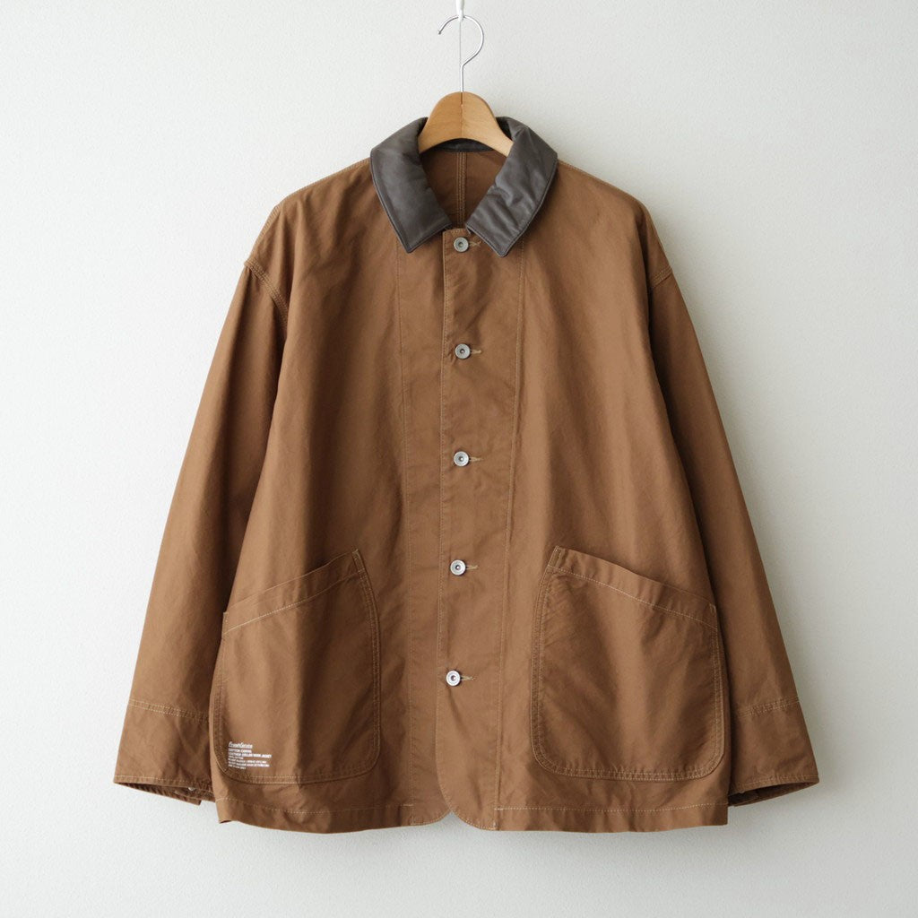 COTTON CANVAS LEATHER COLLAR WORK JACKET #CAMEL [FSC263-30032