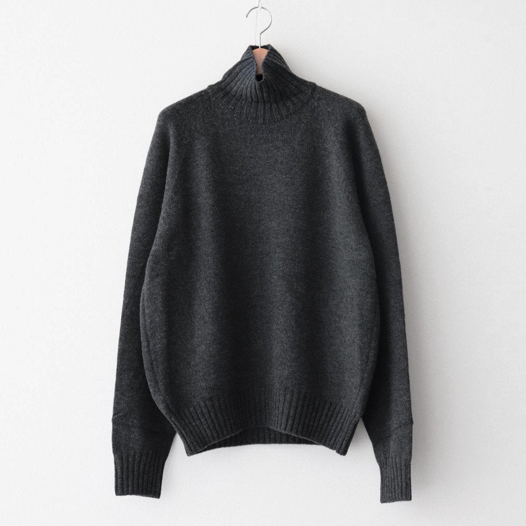 EX FINE LAMBS LOOSE HIGH NECK KNIT LS #CHARCOAL [ST.450] _ stein