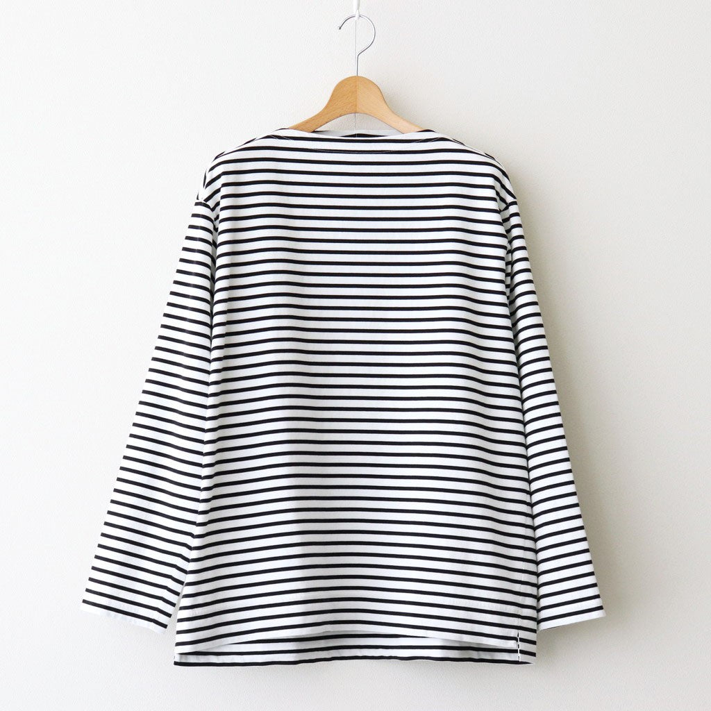 FBSBTF - 微強撚綿天竺 ボートネックロンT #08 WH base×BK bd [SN_FR0907TF]