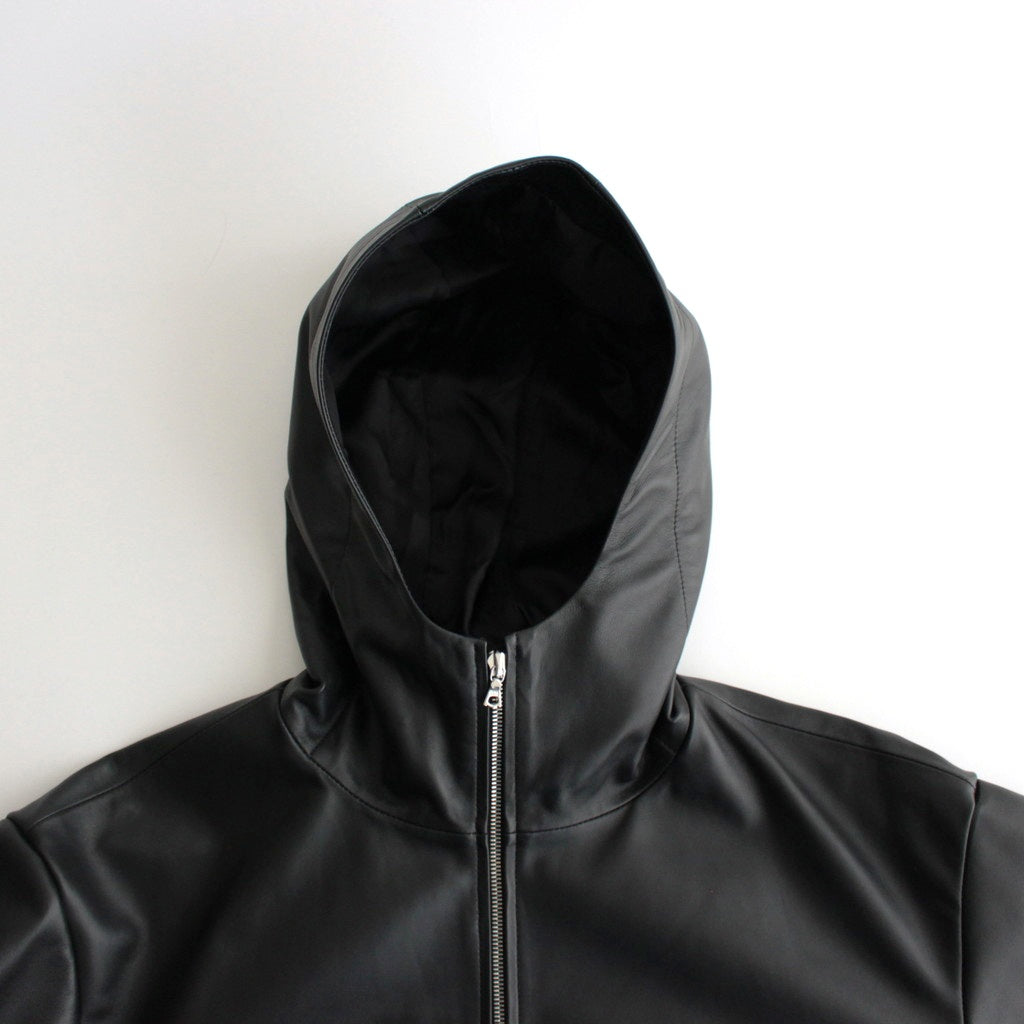 LEATHER HOODED SHORT JACKET #BLACK [ST.1063]