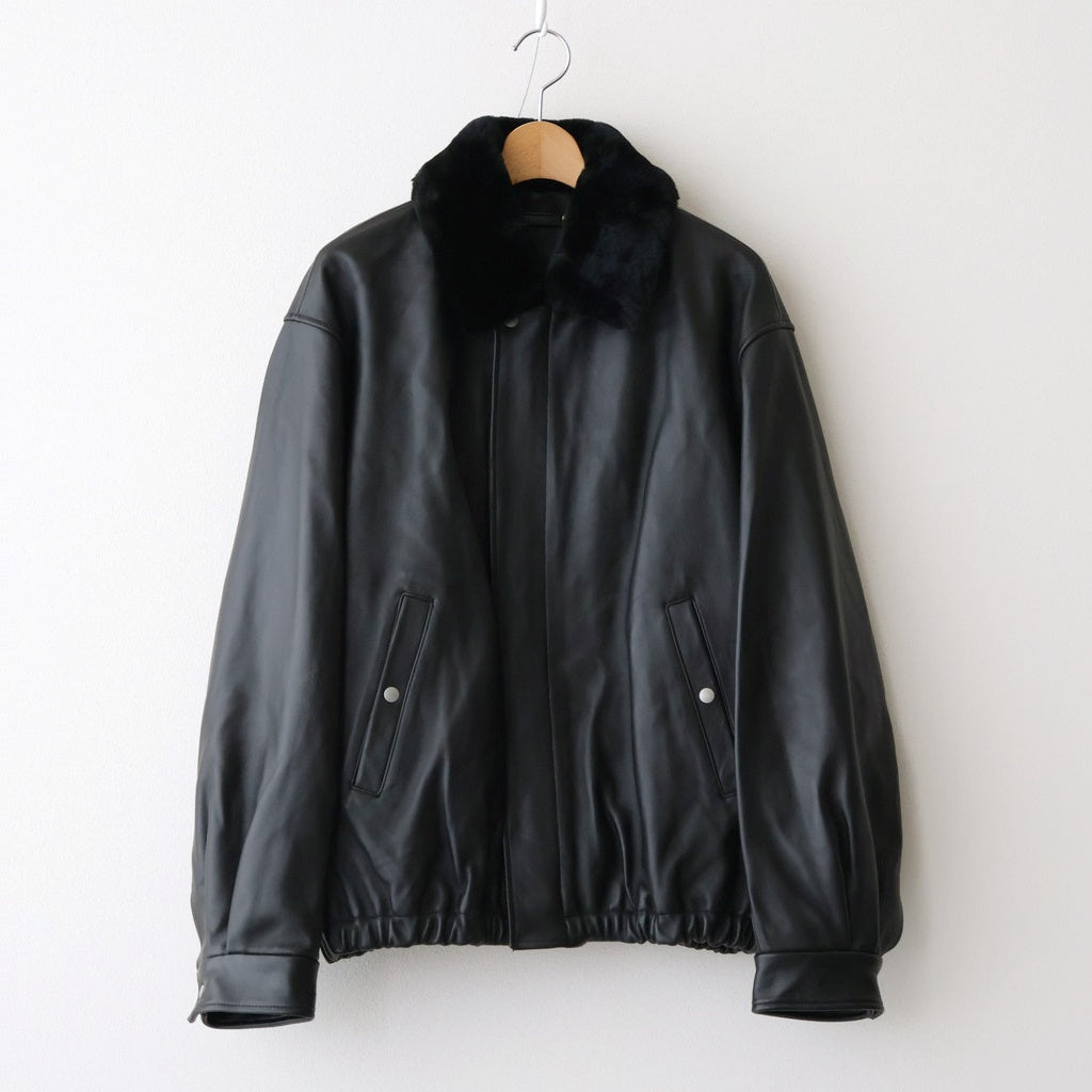 MOUTON COLLAR SHEEP LEATHER ZIP JACKET #BLACK [ST.1216]