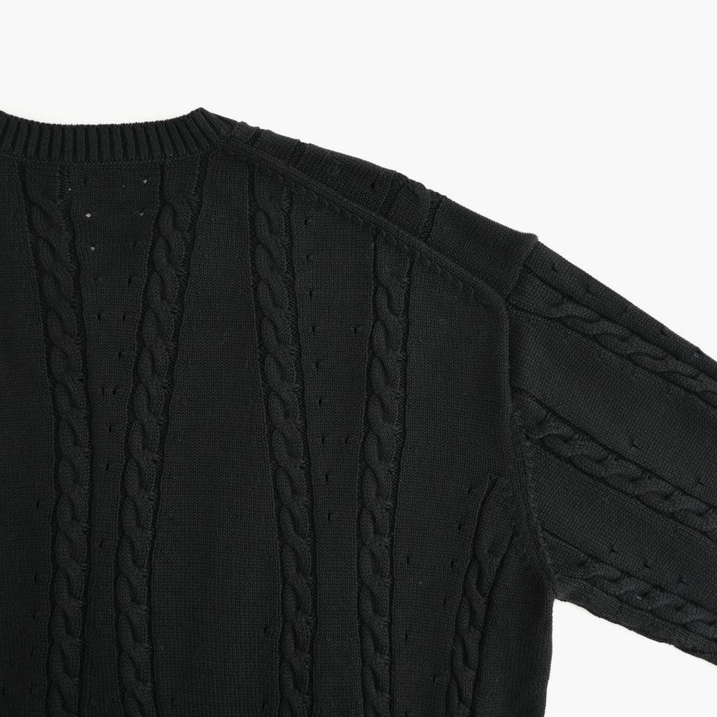 Fluid Cable-Knit V-neck Sweater #Black [YK26FW01373S]