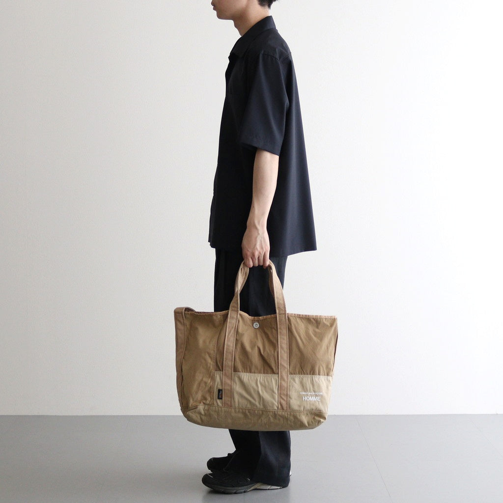 綿ナイロンリップパッチワーク トートバッグ #BEIGE [HO-K203-051]