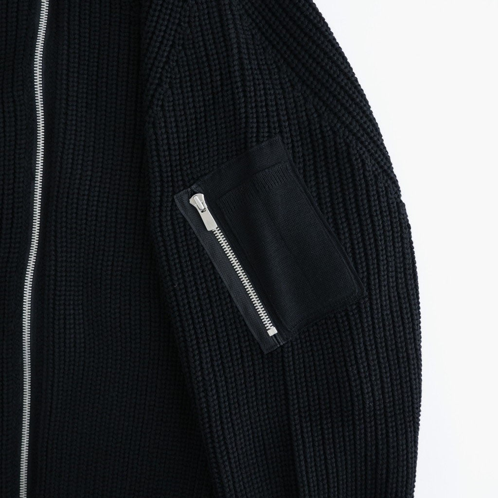 BATONER ウール梳毛片畔 ジップカーディガン #BLACK [HR-N003-051]