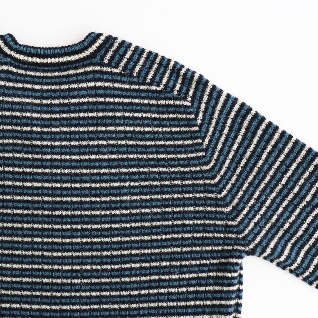 SHETLAND WOOL CASHMERE RIB KNIT P/O #NAVY STRIPE [A26AP01SB]