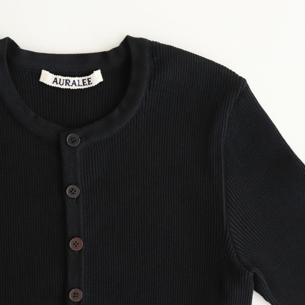 COTTON HIGH GAUGE RIB KNIT CROPPED CREW NECK CARDIGAN #BLACK [A00C04HR]