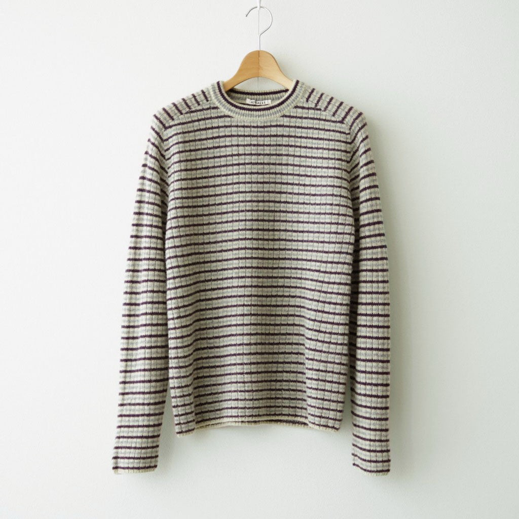 SHETLAND WOOL CASHMERE RIB KNIT P/O #LIME PURPLE STRIPE [A26AP01SB]