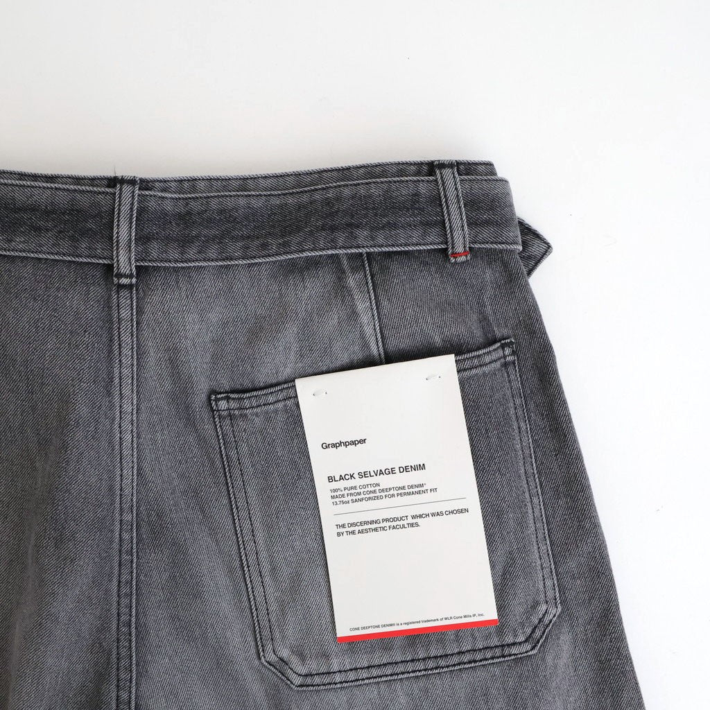 Selvage Denim Belted Pants #BLACK_LIGHT FADE [GU261-40064LB]