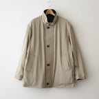 REVERSIBLE WOOL TWISTED TWILL / SHEEP LEATHER HALF COAT #KHAKI BEIGE CHAMBRAY × BLACK [A26AC01AN]