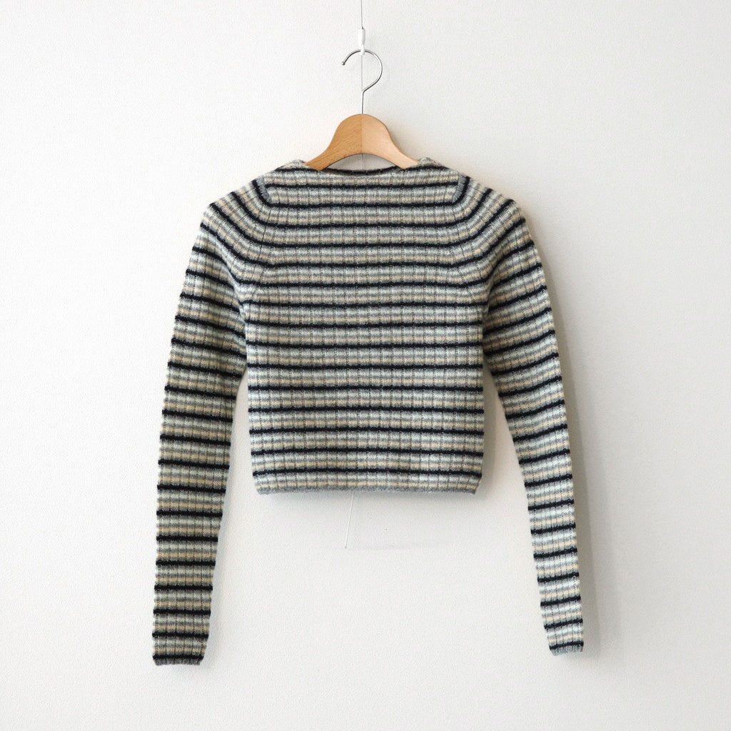 SHETLAND WOOL CASHMERE RIB KNIT BOAT-NECK P/O #GRAY STRIPE [A25AP03SB]