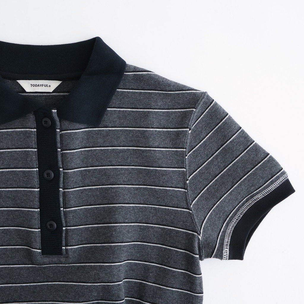 Border Polo Tops #C/GRY [12610606]