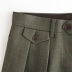 BLUEFACED WOOL TWO-TUCK SLACKS #OLIVE GRAY STRIPE [A26AP04BS]
