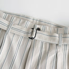 STRIPE BELTED WIDE LEG TROUSERS #IVORY [YK24SS0641P]
