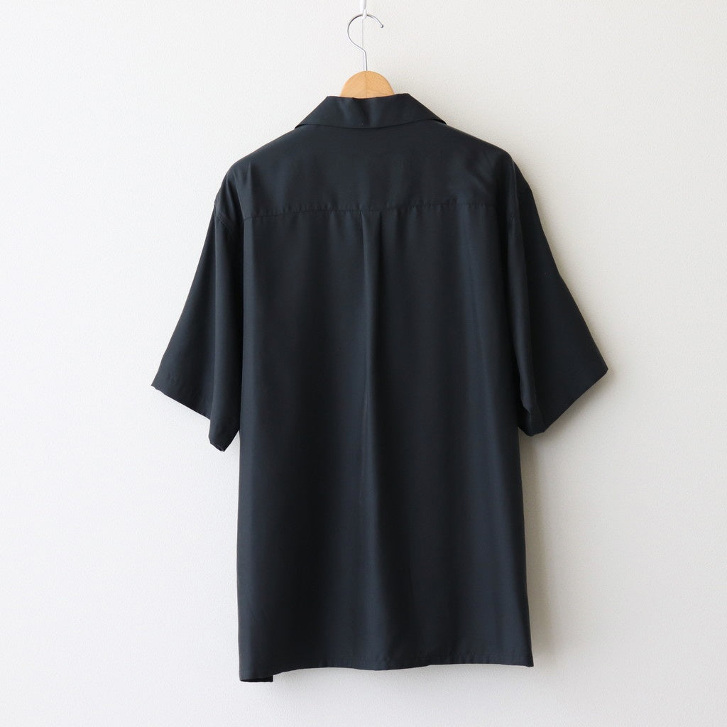 CUPRO TWILL OVERSIZED OPEN COLLAR SS SHIRT #BLACK [ST.1153]