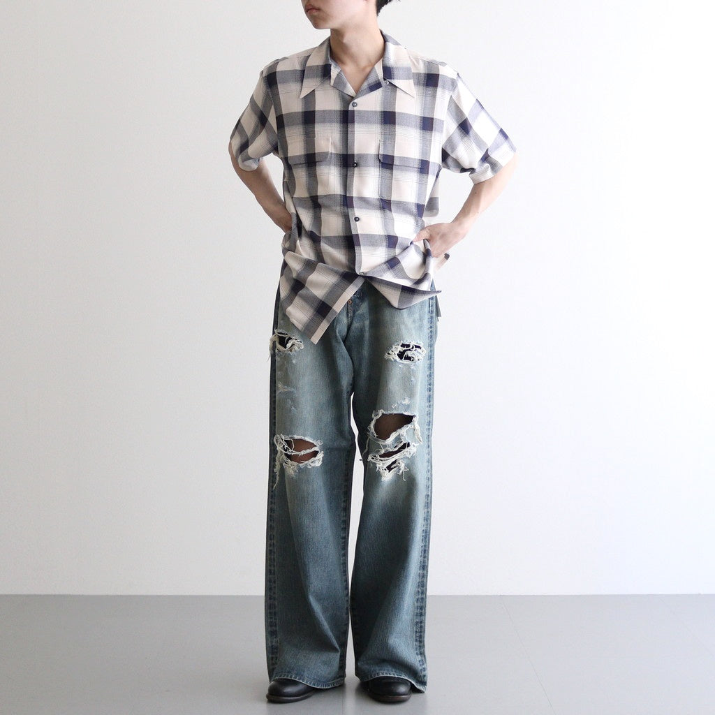 DAMAGED MODERN DENIM PANTS WIDE CUT #FADED INDIGO [25880409]