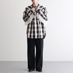 INDIGO COTTON OMBRE PLAID WESTERN BLOUSE #INDIGO&BROWN [23AWSH12]