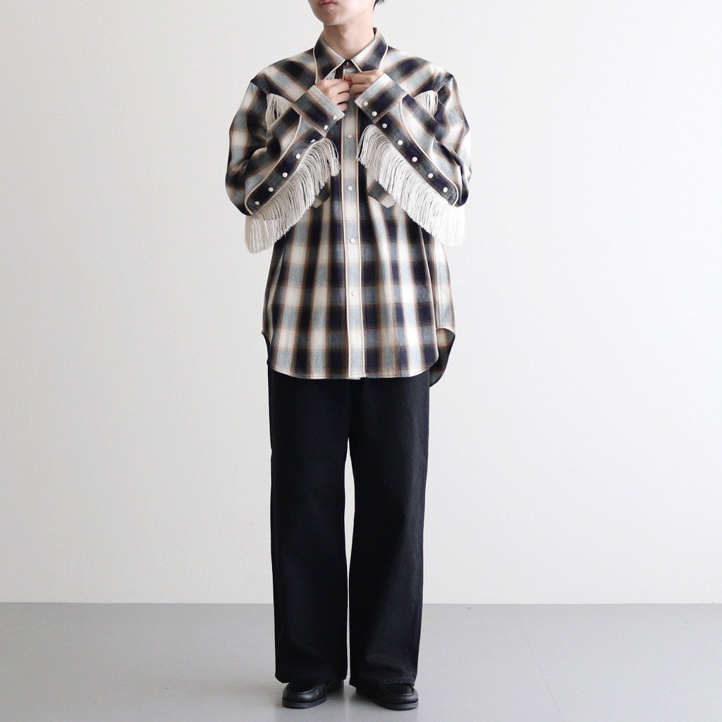 INDIGO COTTON OMBRE PLAID WESTERN BLOUSE #INDIGO&BROWN [23AWSH12]