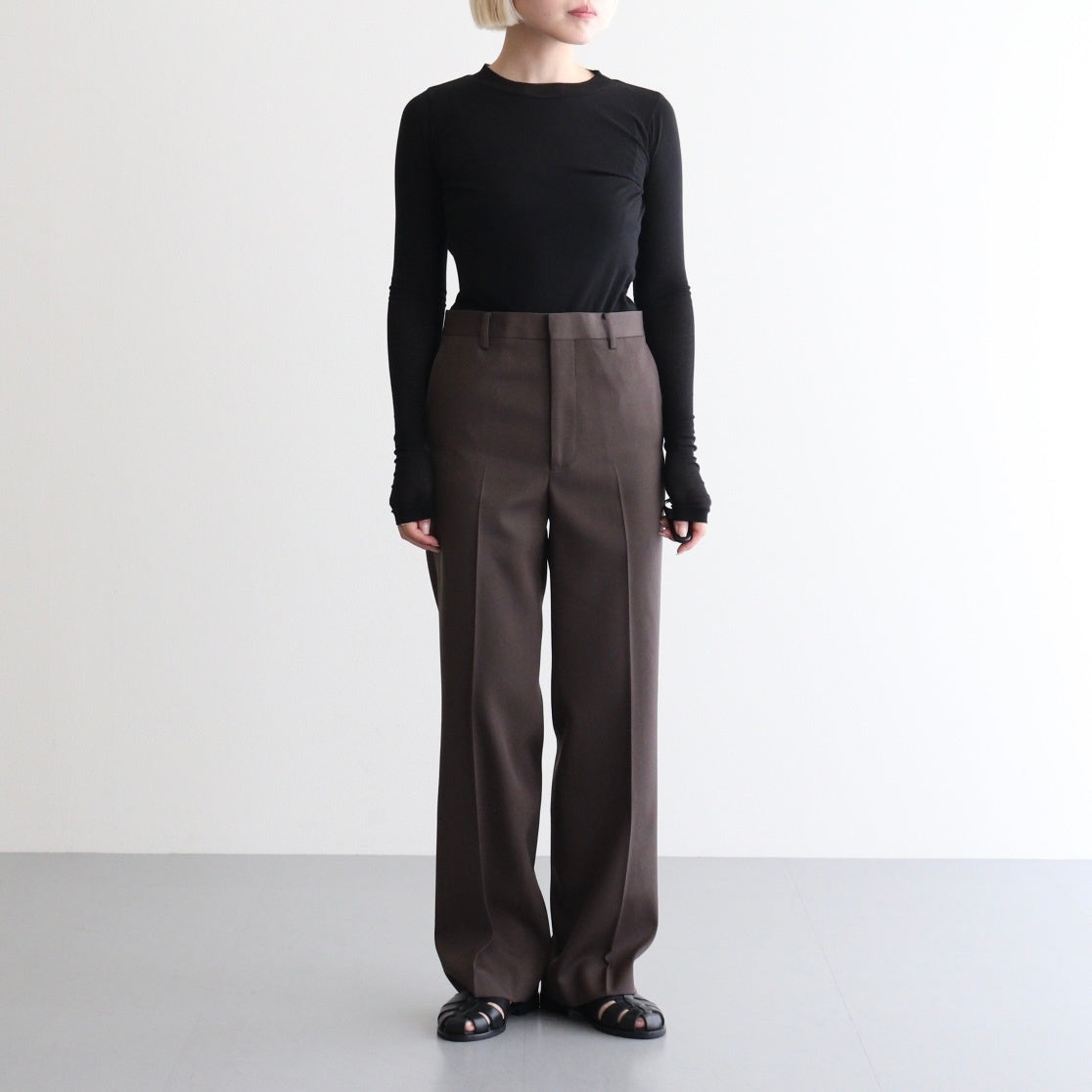 LIGHT WOOL MAX GABARDINE SLACKS #DARK BROWN [A26AP05MG]