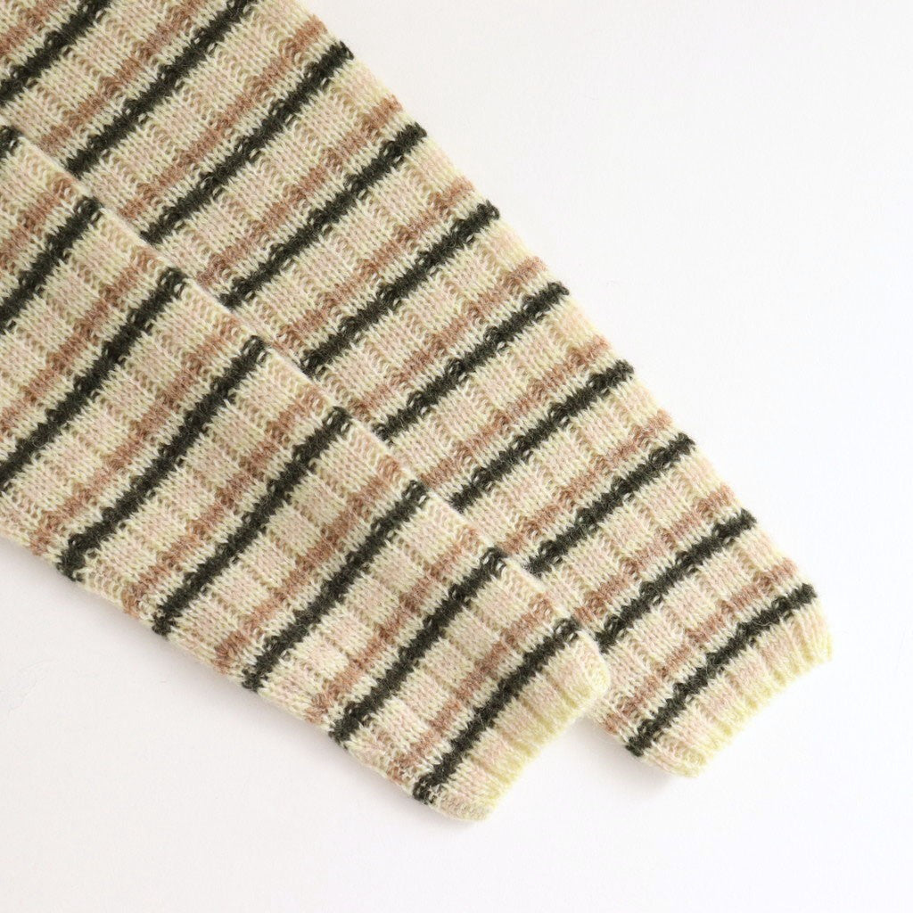 SHETLAND WOOL CASHMERE RIB KNIT CREW-NECK CARDIGAN #BEIGE STRIPE [A25AC02SB]