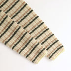 SHETLAND WOOL CASHMERE RIB KNIT CREW-NECK CARDIGAN #BEIGE STRIPE [A25AC02SB]