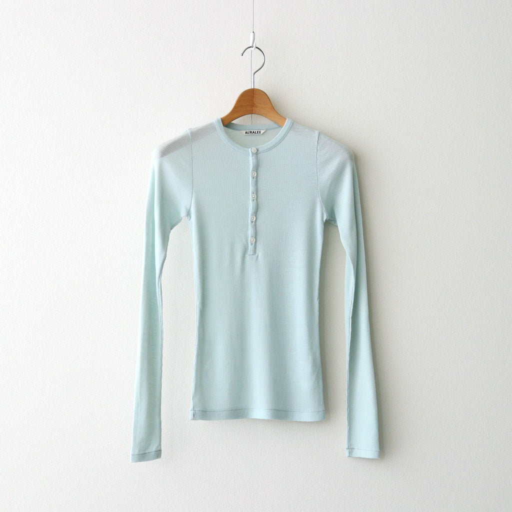 WOOL SILK SOFT RIB HENLEY #LIGHT BLUE [A26AH02WS]