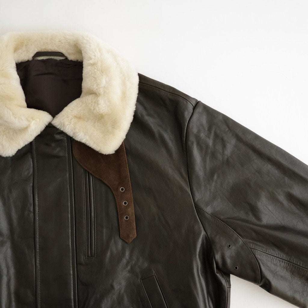 MOUTON COLLAR CALF ZIP JACKET #DARK BROWN [ST.1549] - ciacura 三重