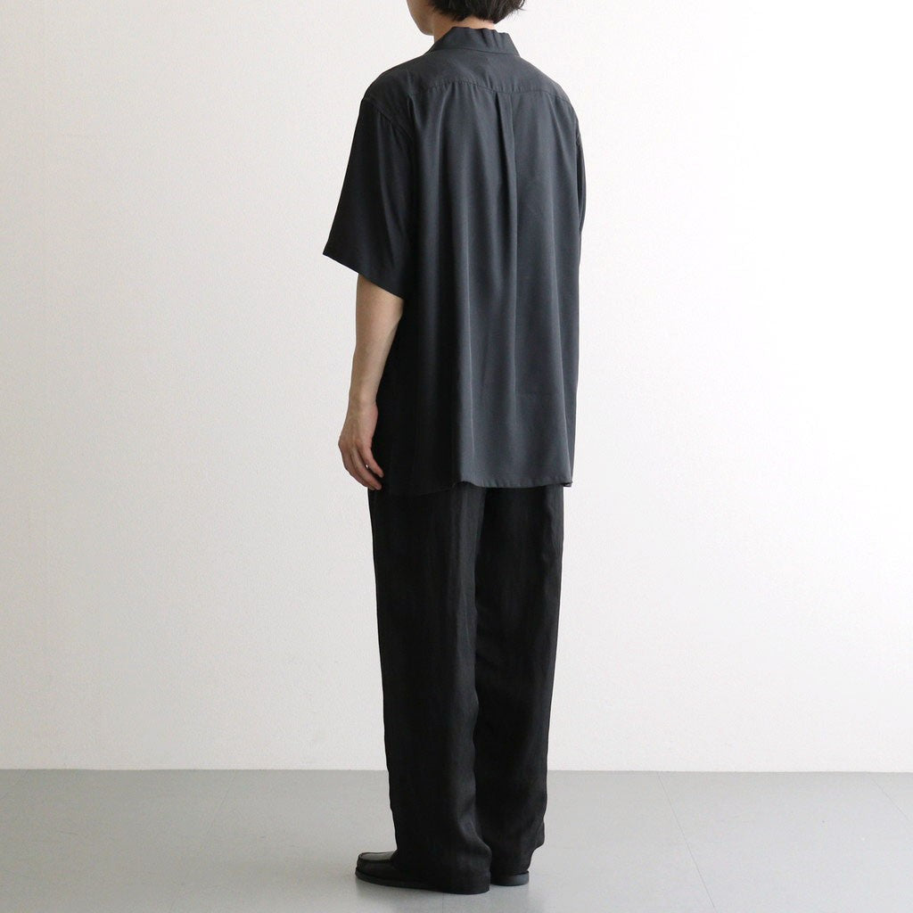 CUPRO TWILL OVERSIZED OPEN COLLAR SS SHIRT #BLACK [ST.1462]