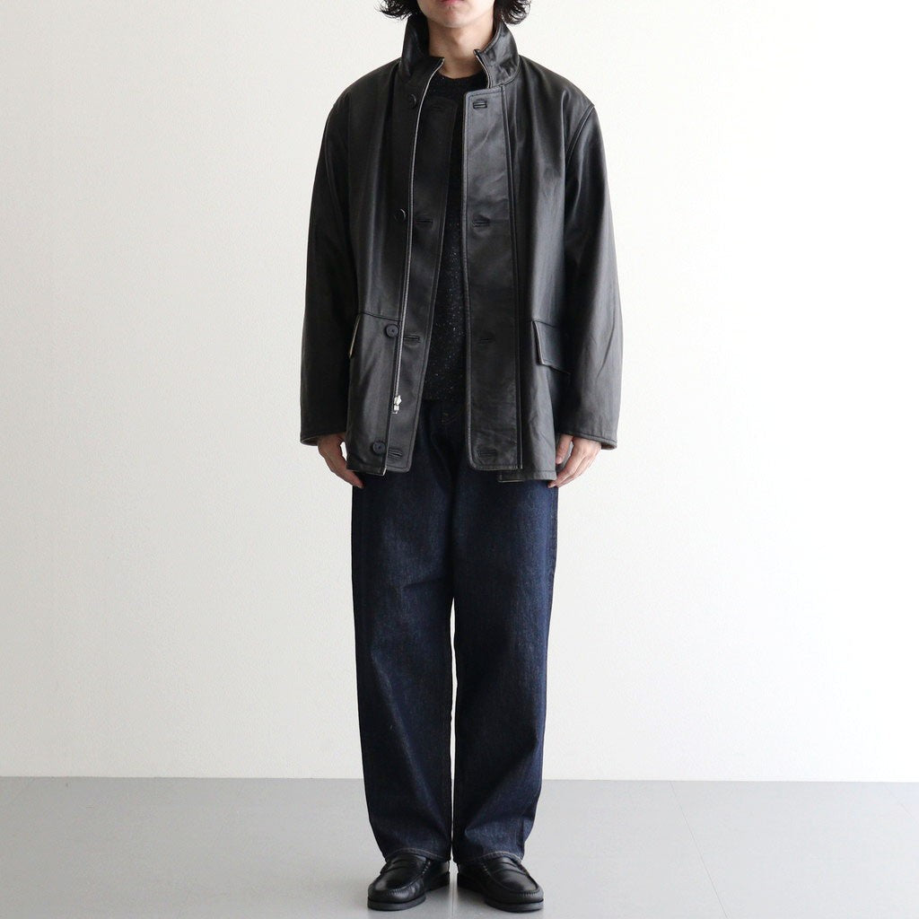 REVERSIBLE WOOL TWISTED TWILL / SHEEP LEATHER HALF COAT #KHAKI BEIGE CHAMBRAY × BLACK [A26AC01AN]