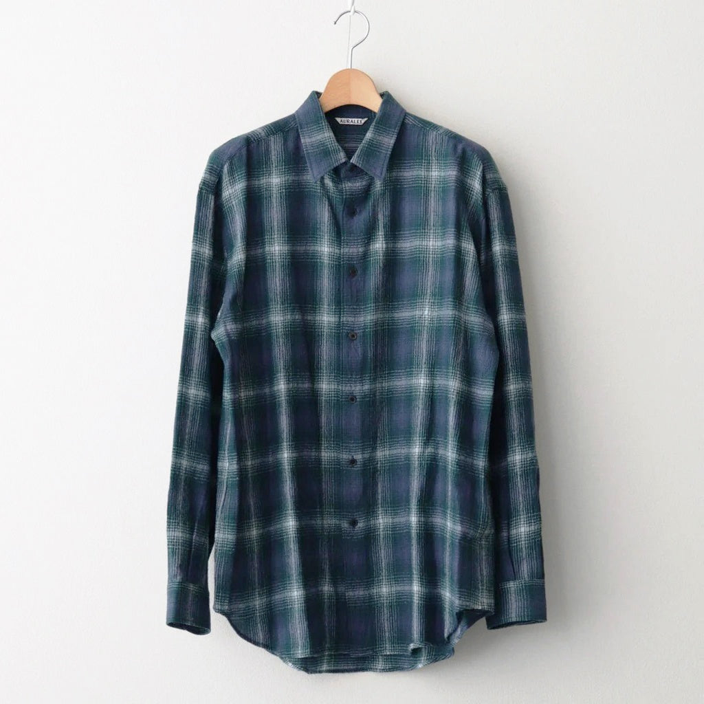 AIRY WOOL CHECK SHIRT #FOREST GREEN × NAVY [A25AS01WN]