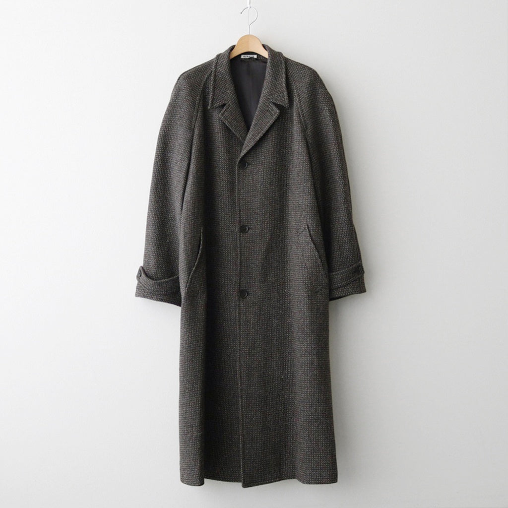 ALPACA WOOL SILK TWEED SOUTIEN COLLAR COAT #GRAY BROWN HAIRLINE [A25AC01LS]
