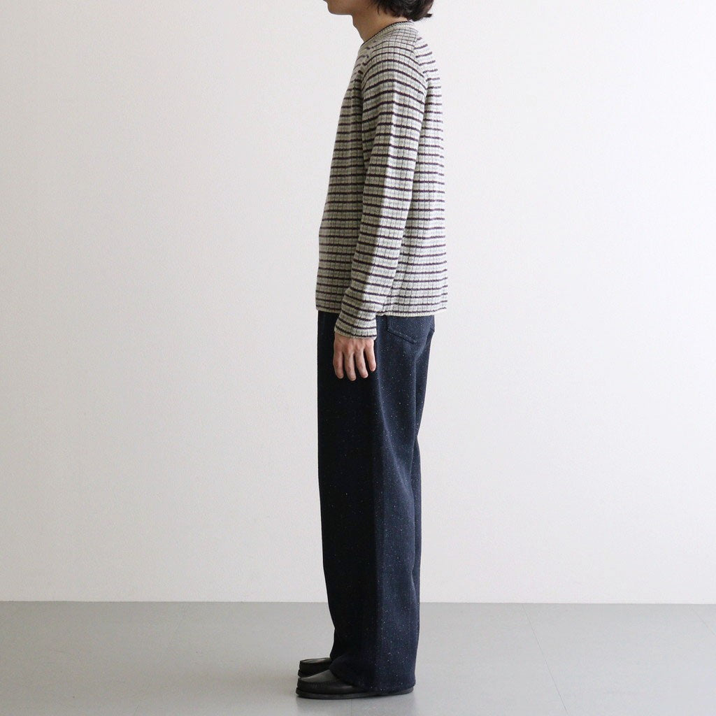 SHETLAND WOOL CASHMERE RIB KNIT P/O #LIME PURPLE STRIPE [A26AP01SB]