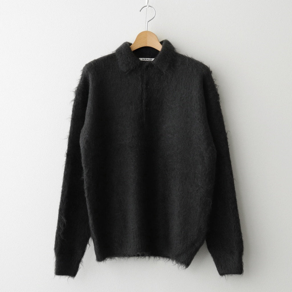 BRUSHED SUPER KID MOHAIR KNIT POLO #INK BLACK [A25AP01KM]