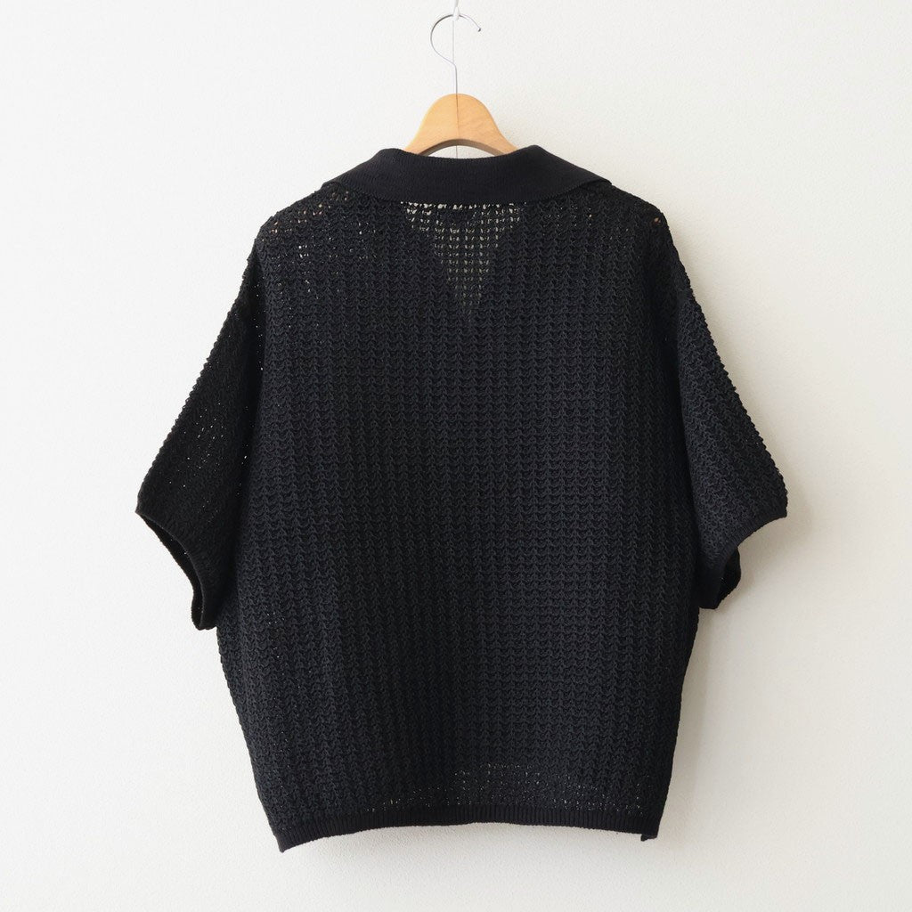 MESH KNIT SKIPPER POLO SHIRT #BLACK [YK26SS01298S]