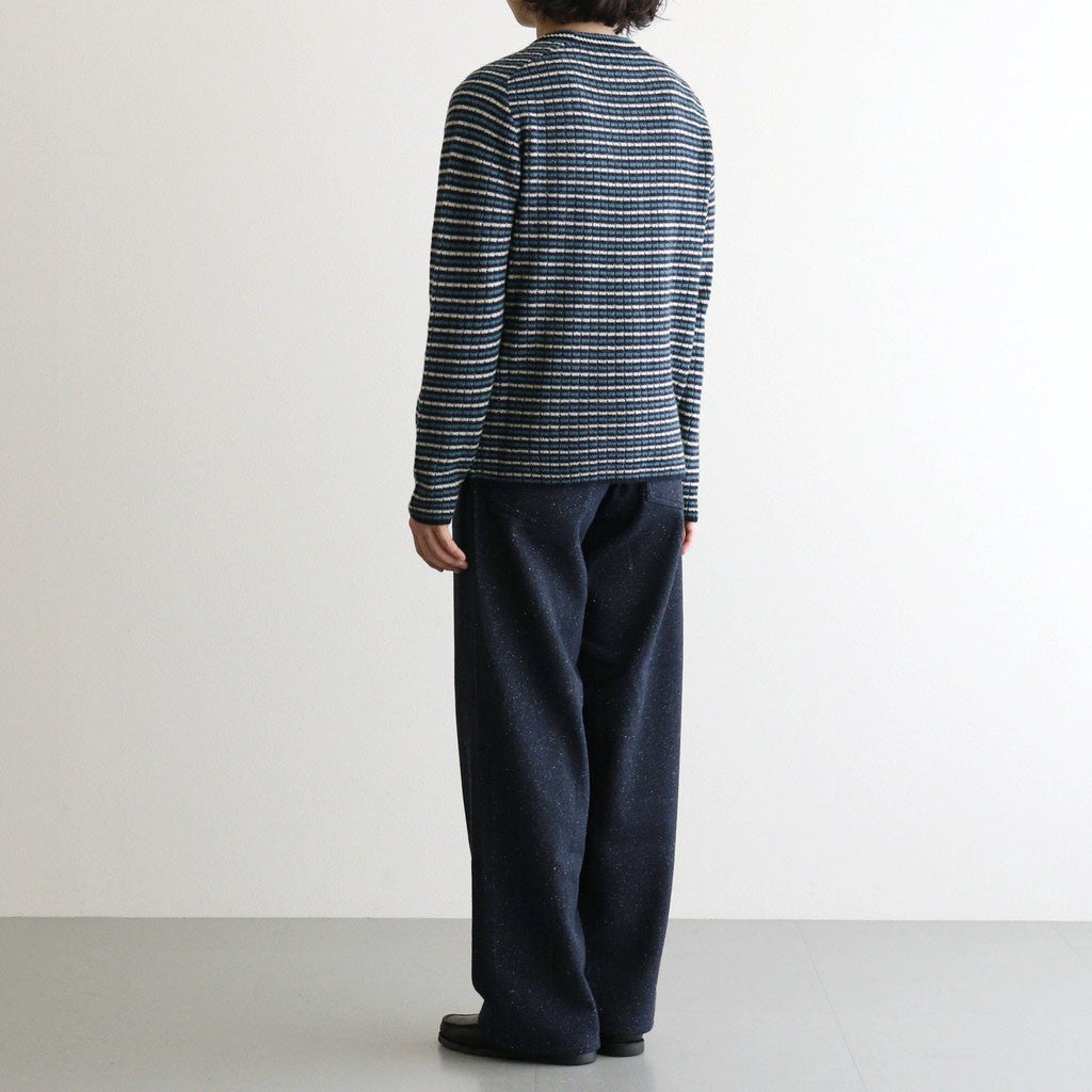 SHETLAND WOOL CASHMERE RIB KNIT P/O #NAVY STRIPE [A26AP01SB]