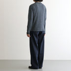 SHETLAND WOOL CASHMERE RIB KNIT P/O #NAVY STRIPE [A26AP01SB]