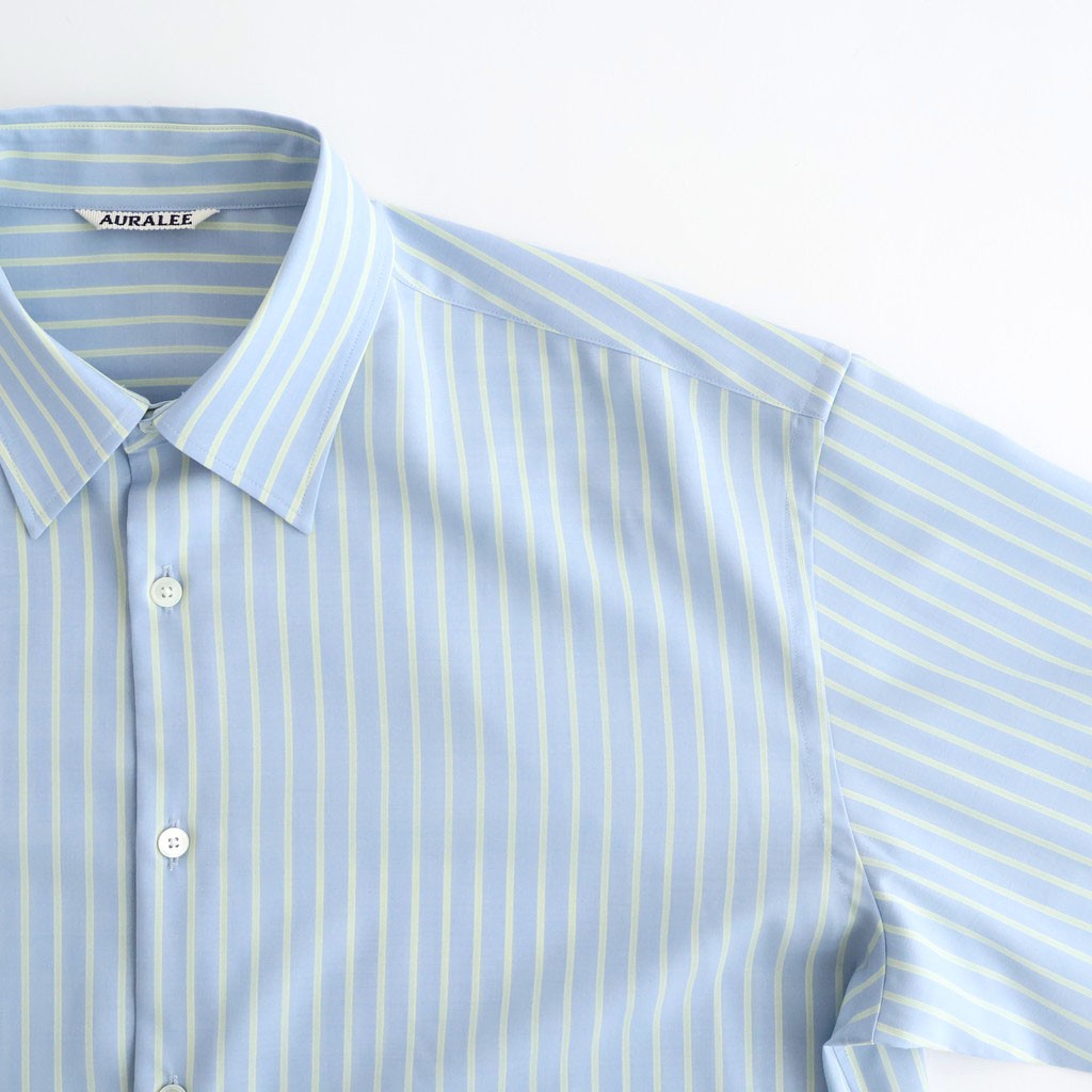SUPER FINE WOOL STRIPE SHIRT #SAX BLUE LIME STRIPE [A26SS02WW]