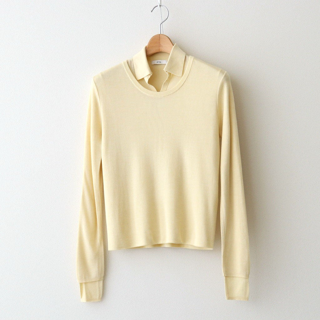 SILK BLENDED CIRCULAR RIB CREW&POLO LAYERED PULLOVER #YELLOW [KRAGLA0105]