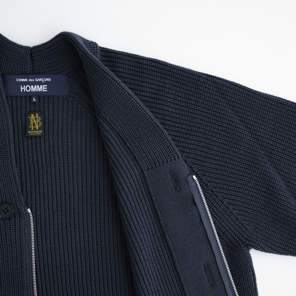 BATONER ウール梳毛片畔 Vネックカーディガン #CHARCOAL BLUE [HR-N002-051]