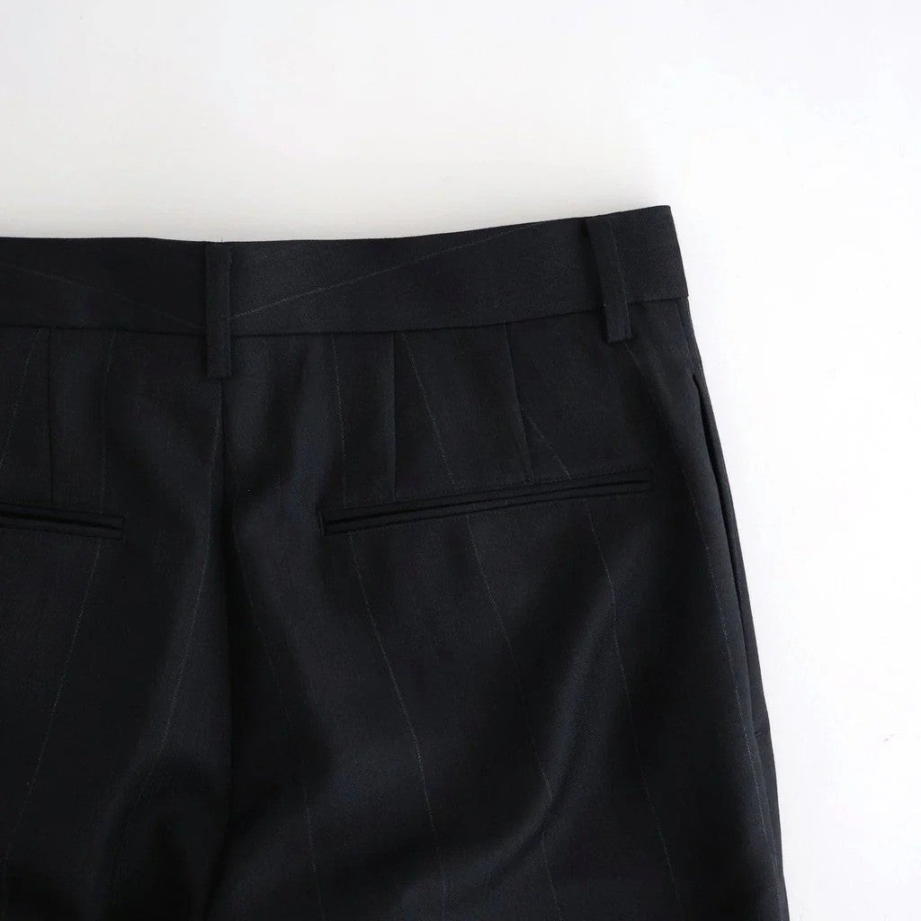 BLUEFACED WOOL TWO-TUCK SLACKS #CHARCOAL NAVY STRIPE [A26SP04BA]