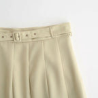 WOOL KID MOHAIR HOPSACK PLEATED SKIRT #DUSTY BEIGE [A26SS04MH]